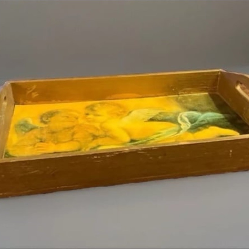 Vintage Giltwood Italian Serving Tray Features Cherubs